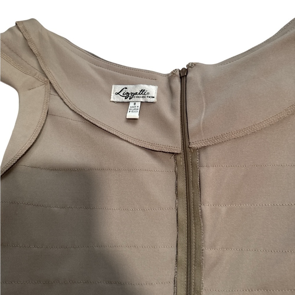 Chic Tan Asymmetrical Dress with Bateau Neckline and Flutter Cap Sleeves - Picture 7 of 8
